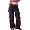image:imageSidefeel Wide Leg Jeans for Women Flocking Flower High Waist Denim PantsBlue Brown