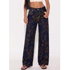 image:imageSidefeel Wide Leg Jeans for Women Flocking Flower High Waist Denim PantsBlue Brown