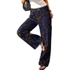 image:imageSidefeel Wide Leg Jeans for Women Flocking Flower High Waist Denim PantsBlue Brown