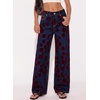 image:imageSidefeel Wide Leg Jeans for Women Flocking Flower High Waist Denim PantsBlue Red