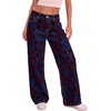image:imageSidefeel Wide Leg Jeans for Women Flocking Flower High Waist Denim PantsBlue Red