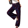 image:imageSidefeel Wide Leg Jeans for Women Flocking Flower High Waist Denim PantsBlue Red