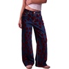 image:imageSidefeel Wide Leg Jeans for Women Flocking Flower High Waist Denim PantsBlue Red