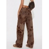 image:imageSidefeel Wide Leg Jeans for Women Flocking Flower High Waist Denim PantsBrown
