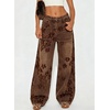 image:imageSidefeel Wide Leg Jeans for Women Flocking Flower High Waist Denim PantsBrown