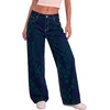 image:imageSidefeel Wide Leg Jeans for Women Flocking Flower High Waist Denim PantsDark Green