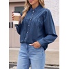 image:imageSidefeel Womens Denim Shirt Button Down Long Sleeve Jean Blouses TopsBlue