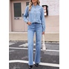 image:imageSidefeel Womens Denim Shirt Button Down Long Sleeve Jean Blouses TopsSky Blue