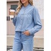 image:imageSidefeel Womens Denim Shirt Button Down Long Sleeve Jean Blouses TopsSky Blue