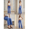 image:imageSidefeel Womens High Waist Straight Leg Jeans Ruffle Hem Denim PantsDark Blue