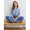 image:imageSidefeel Womens High Waist Straight Leg Jeans Ruffle Hem Denim PantsDark Blue