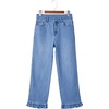 image:imageSidefeel Womens High Waist Straight Leg Jeans Ruffle Hem Denim PantsIceland Blue