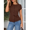 image:imageSidefeel Womens Ribbed Short Sleeve Top Button Down Slim Fit TopsChicory Coffee