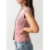 image:imageSidefeel Womens Ribbed Short Sleeve Top Button Down Slim Fit TopsRose Pink
