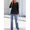 image:imageSidefeel Womens Shirts Long Sleeve Crewneck Lace Trim Stretch TopsBlack