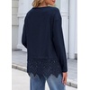 image:imageSidefeel Womens Shirts Long Sleeve Crewneck Lace Trim Stretch TopsNavy Blue