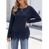 image:imageSidefeel Womens Shirts Long Sleeve Crewneck Lace Trim Stretch TopsNavy Blue