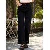image:imageSidefeel Womens Wide Leg Embroidered Jeans Stretchy Denim PantsBlack