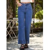 image:imageSidefeel Womens Wide Leg Embroidered Jeans Stretchy Denim PantsDark Blue