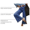 image:imageSidefeel Womens Wide Leg Embroidered Jeans Stretchy Denim PantsDark Blue