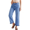 image:imageSidefeel Womens High Waist Straight Leg Jeans Ruffle Hem Denim PantsIceland Blue