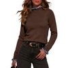 image:imageSidefeel Womens Mock Neck Ruffle Pullover SweatersCoffee