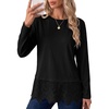 image:imageSidefeel Womens Shirts Long Sleeve Crewneck Lace Trim Stretch TopsBlack