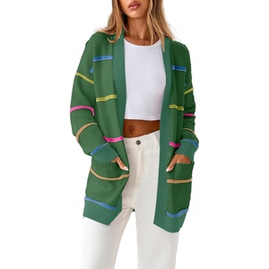 image:imageSidefeel Open Front Striped Cardigan Sweaters for WomenBlackish Green