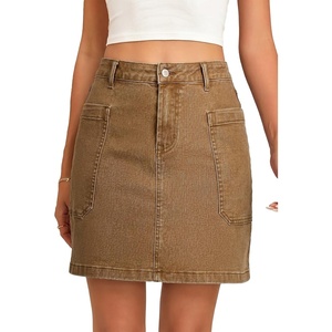 image:imageSidefeel Womens Cargo Pocket Straight Denim SkirtBrown