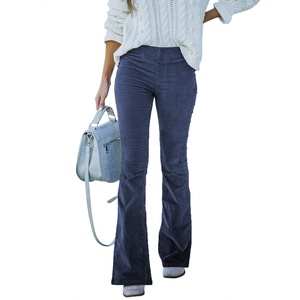 image:imageSidefeel Womens Flare Corduroy Pants Elastic Waist TrousersA Deep Blue