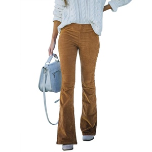 image:imageSidefeel Womens Flare Corduroy Pants Elastic Waist TrousersA Khaki