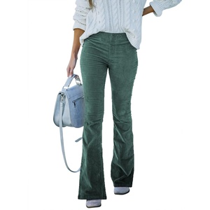 image:imageSidefeel Womens Flare Corduroy Pants Elastic Waist TrousersA Light Green