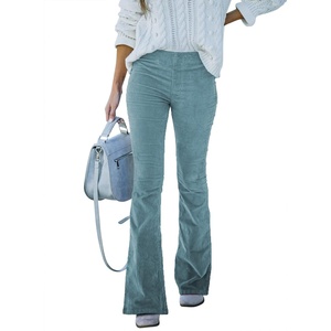 image:imageSidefeel Womens Flare Corduroy Pants Elastic Waist TrousersA Sky Blue