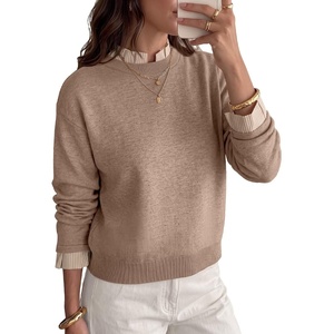 image:imageSidefeel Womens Long Sleeve Mock Neck 2 in 1 Pullover SweatersKhaki