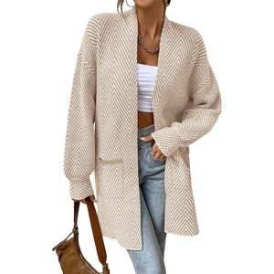 image:imageSidefeel Womens Open Front Chevron Cardigan SweatersApricot