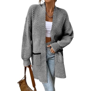 image:imageSidefeel Womens Open Front Chevron Cardigan SweatersBlack and White