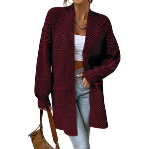 image:imageSidefeel Womens Open Front Chevron Cardigan SweatersBurgundy