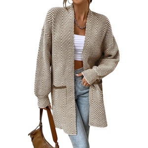 image:imageSidefeel Womens Open Front Chevron Cardigan SweatersKhaki