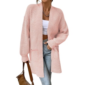image:imageSidefeel Womens Open Front Chevron Cardigan SweatersPink