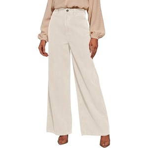 image:imageSidefeel Womens Wide Leg Corduroy Pants High Waisted Baggy TrousersApricot