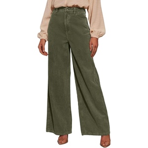 image:imageSidefeel Womens Wide Leg Corduroy Pants High Waisted Baggy TrousersGreen