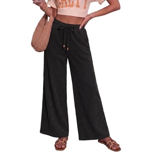 image:imageSidefeel Womens Wide Leg Corduroy Pants High Waisted Fall TrousersBlack