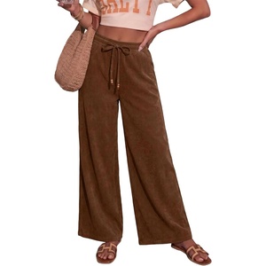 image:imageSidefeel Womens Wide Leg Corduroy Pants High Waisted Fall TrousersCoffee