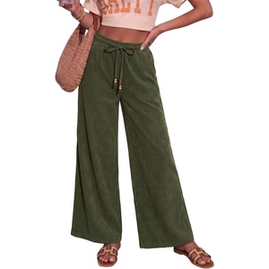 image:imageSidefeel Womens Wide Leg Corduroy Pants High Waisted Fall TrousersGreen