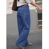 image:imageSidefeel Womens Fleece Lined Jeans Wide Leg High Waisted Denim PantsBlue