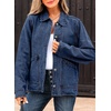 image:imageSidefeel Womens Jean Jacket Long Sleeve Ruffled Denim Jacket ShacketDark Blue