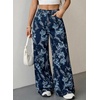 image:imageSidefeel Womens Jeans Floral Print Wide Leg High Waisted Jeans for WomenBig Floral Dark Blue