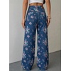 image:imageSidefeel Womens Jeans Floral Print Wide Leg High Waisted Jeans for WomenSmall Floral Blue