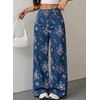 image:imageSidefeel Womens Jeans Floral Print Wide Leg High Waisted Jeans for WomenSmall Floral Blue