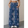 image:imageSidefeel Womens Jeans Floral Print Wide Leg High Waisted Jeans for WomenSmall Floral Blue